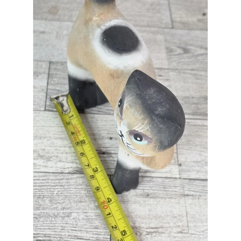 Vintage Wooden Cat Long Tail Figurine Folk Art Hand Carved/Painted Ring Holder?